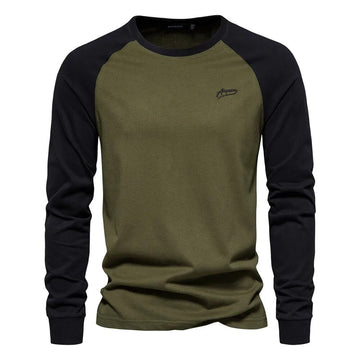 Casual Patchwork Round Neck Shirt for Men | Ethan