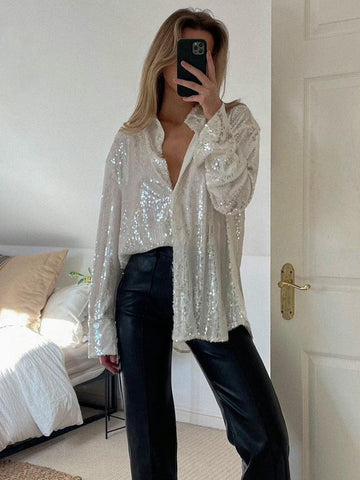 Elegant Oversized Glitter Blouse for Women | Clara