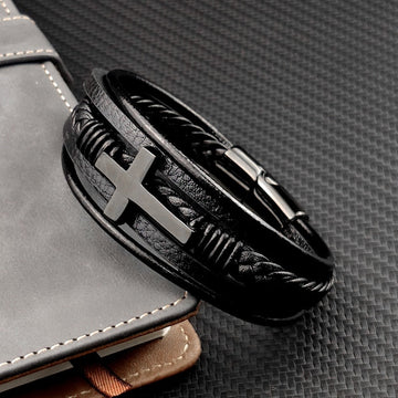 Sleek Black Cross Bracelet for Men | Damian